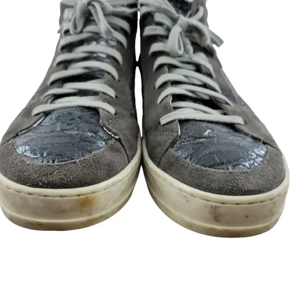 P448 Womens High Top Sneakers Size 40 9-9.5‎ Gray Suede Glitter Skate Shoes